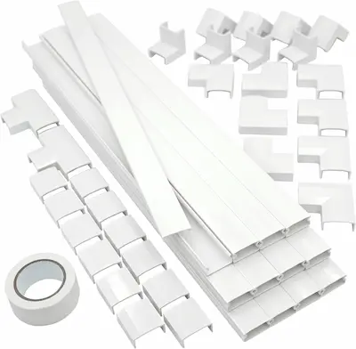 [ネセクト] 両面テープ貼付済 配線カバーセット 40cm直線モール12本(4.8m)+ジョイントパーツ5種類+壁紙保護用マスキングテープ付 [日本国内企画品 3年保証] (フルセット ホワイト, 1セット)