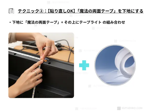 下地に「魔法の両面テープ」+ その上にテープライト の組み合わせ