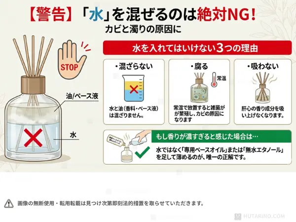手作りリードディフューザーの注意点 水は混ぜない