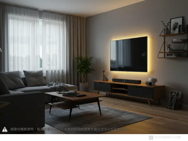 テープライトをテレビの裏に貼り付けた様子