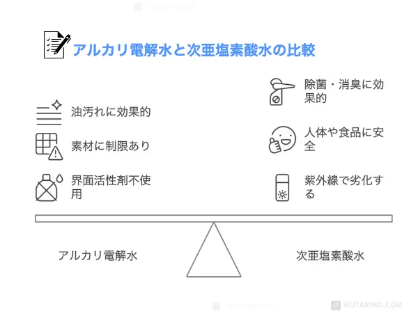 アルカリ電解水と電解水の比較表