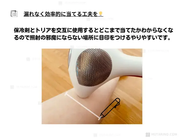 照射の手順を画像付きで簡潔に説明　Step 2：照射（漏れなく、効率的に当てる）