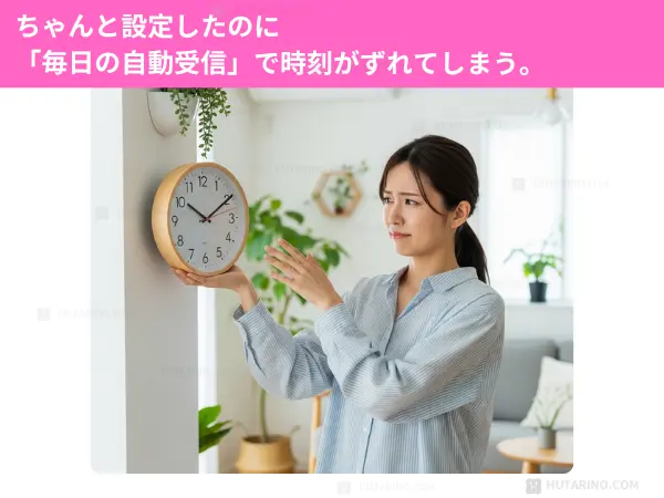 ちゃんと設定したのに「毎日の自動受信」で時刻がずれてしまう。
