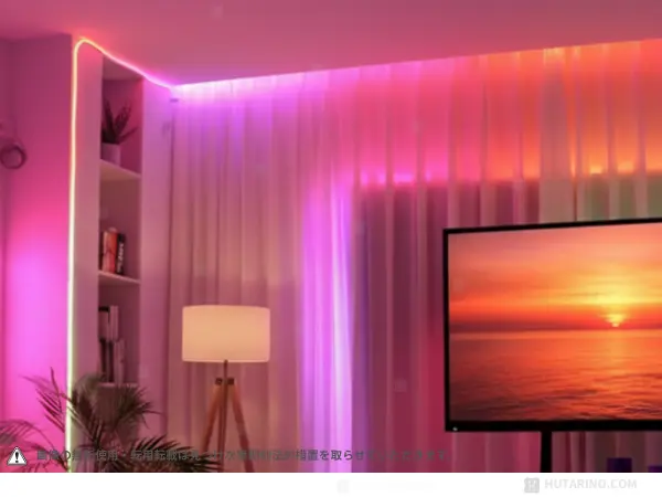 LEDテープライトの実例 カーテンをオーロラのように演出