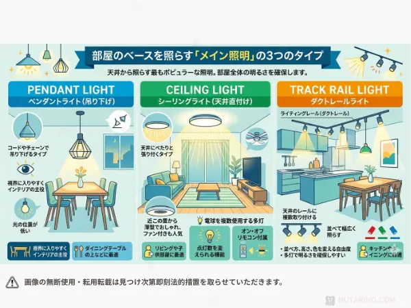 1. 天井から照らす「メイン照明」