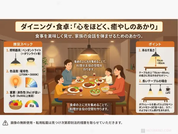 1. ダイニング：「会話が弾む、食卓のあかり」