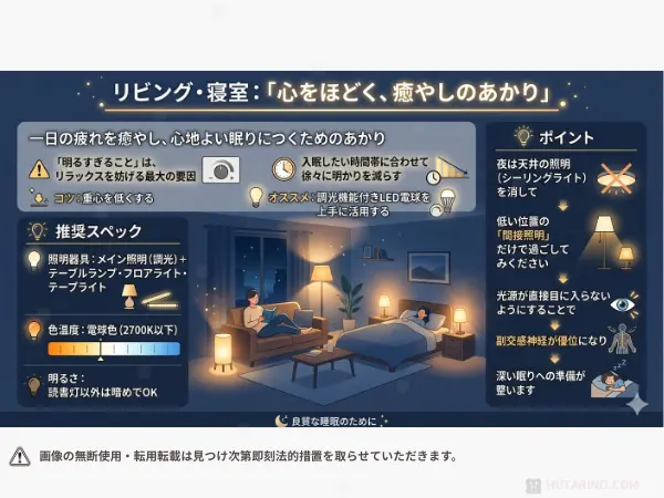2. リビング・寝室：「心をほどく、癒やしのあかり」