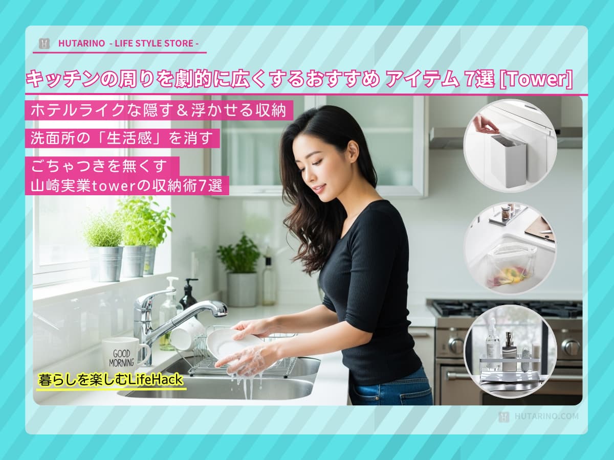 【キッチンの作業スペース確保】狭いシンク周りを劇的に広くする！山崎実業「tower」のおすすめ収納7選